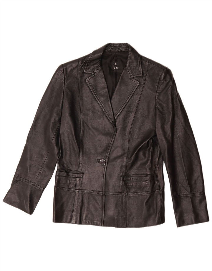 Jachetă vintage din piele cu 1 nasture pentru femei UK 14 Medium din piele neagră