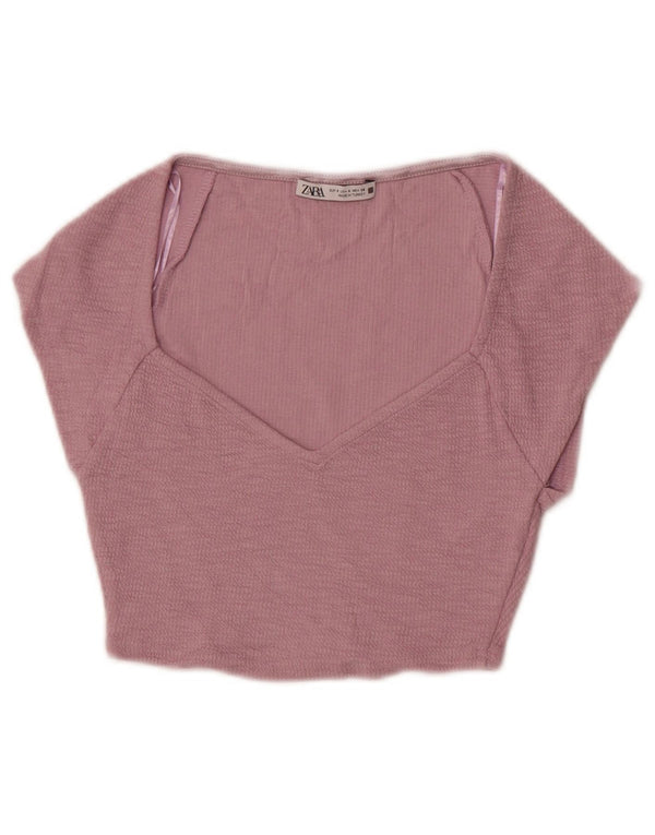 Bluză Crop Top Femei Zara UK 8 Mic Violet Bumbac