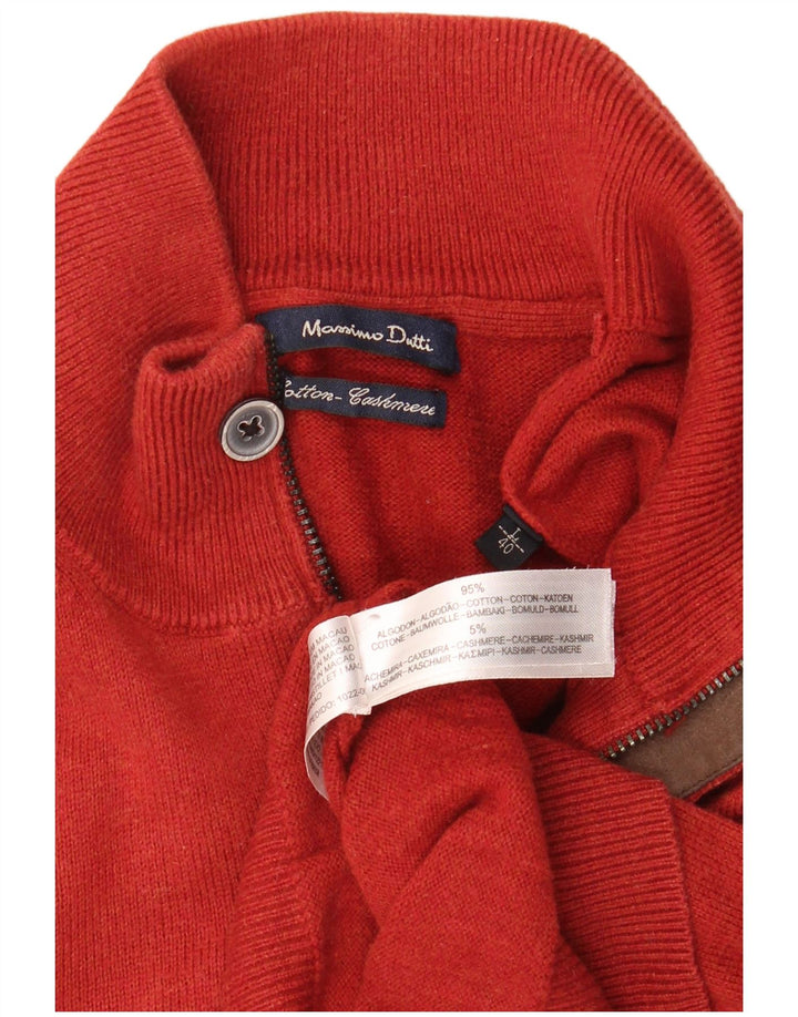 MASSIMO DUTTI Pulover pentru bărbați cu fermoar și gât, bumbac mare roșu