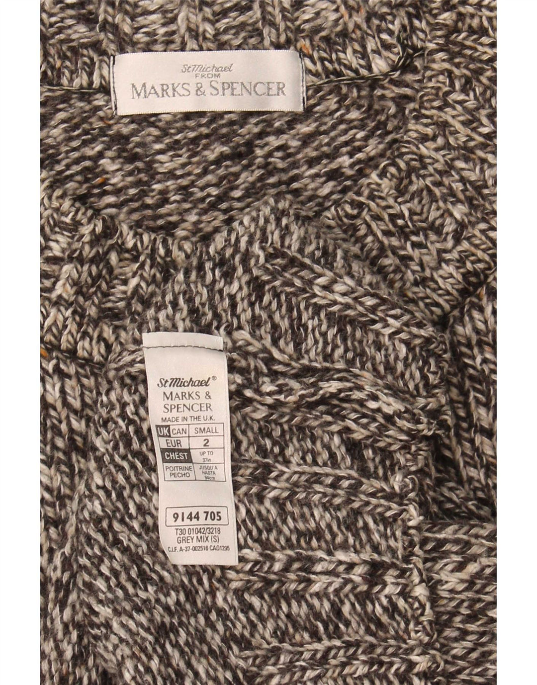 Pulover pentru bărbați Marks & Spencer cu gât roșu din lână cu pete mici, gri