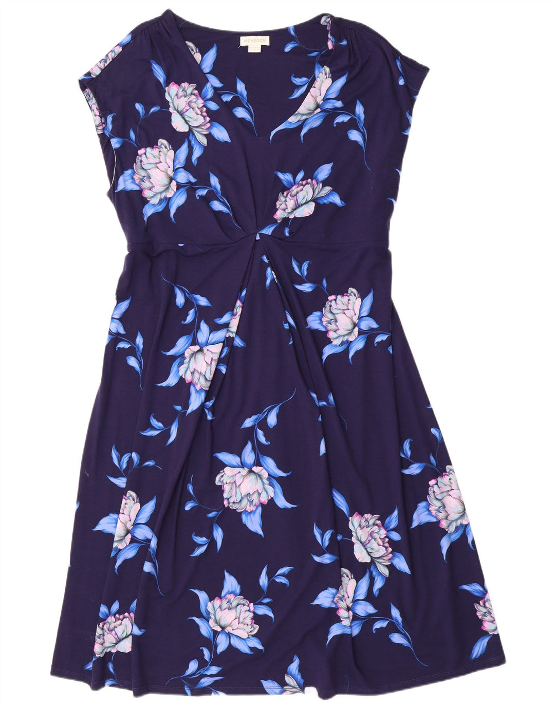 MONSOON Rochie în formă de A fără mâneci pentru femei UK 22 3XL Bluemarin Blue Floral Viscose