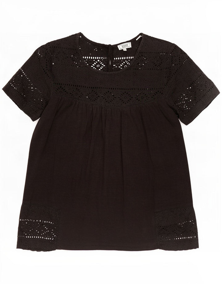 Fat Face Bluză Femei Top UK 10 Small Negru Floral Bumbac