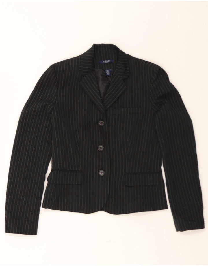 CHAPS Womens Crop 3 Button Blazer Jacket US 4 Small Black Pinstripe Vintage Chaps and Second-Hand Chaps from Messina Hembry 