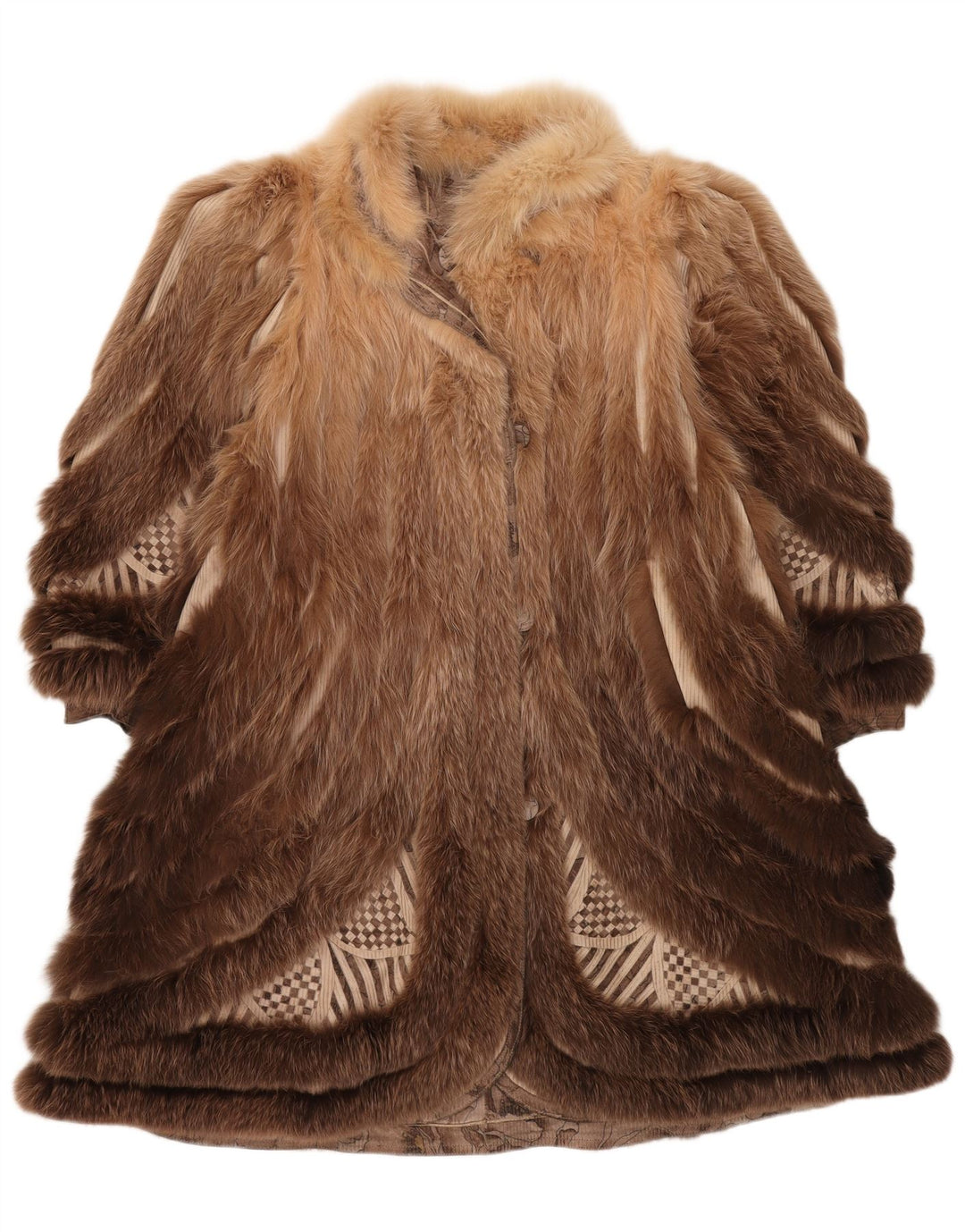 VINTAGE pardesiu reversibil pentru femei din blană artificială UK 18 XL maro floral