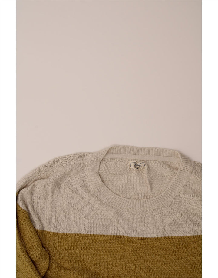 FAT FACE Womens Crew Neck Jumper Sweater UK 14 Medium Yellow Colourblock Vintage Fat Face and Second-Hand Fat Face from Messina Hembry 