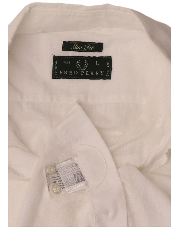 Cămașă pentru bărbați Fred Perry Slim Fit, mare, alb, bumbac