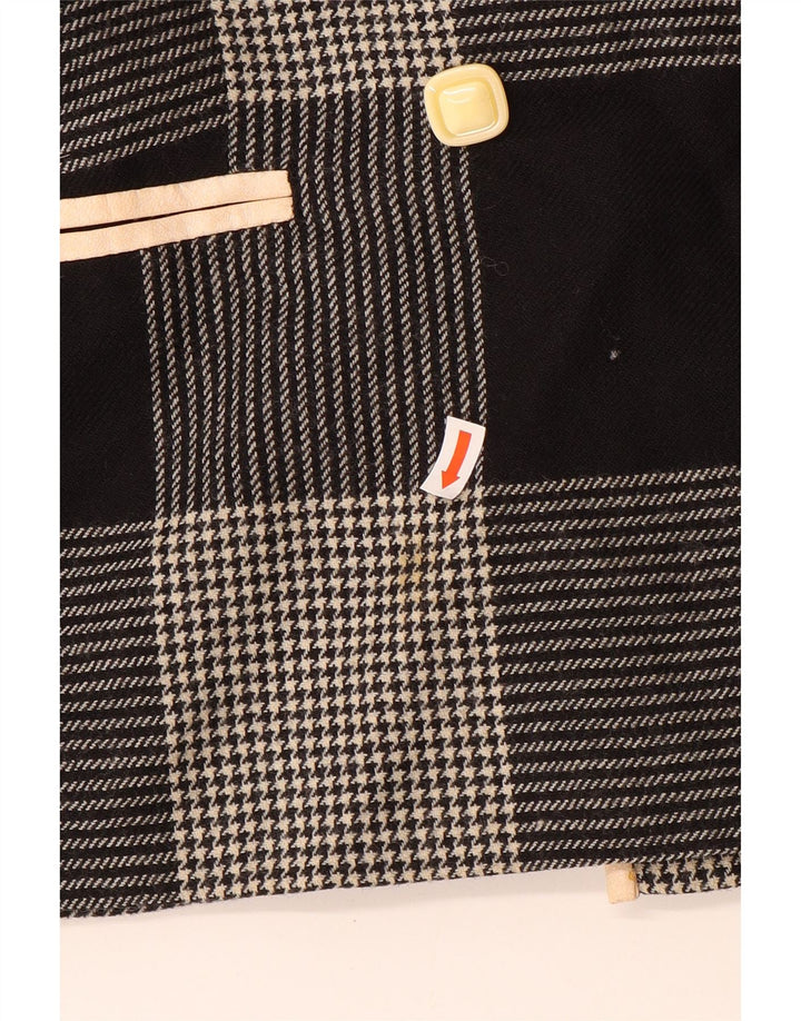 Jachetă vintage pentru femei cu piept dublu, UK 14, picior de găin mediu negru