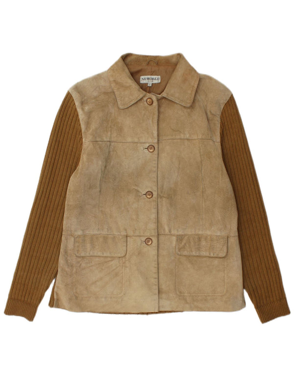 Jachetă vintage pentru femei de piele intoarsa UK 16 mare, bej