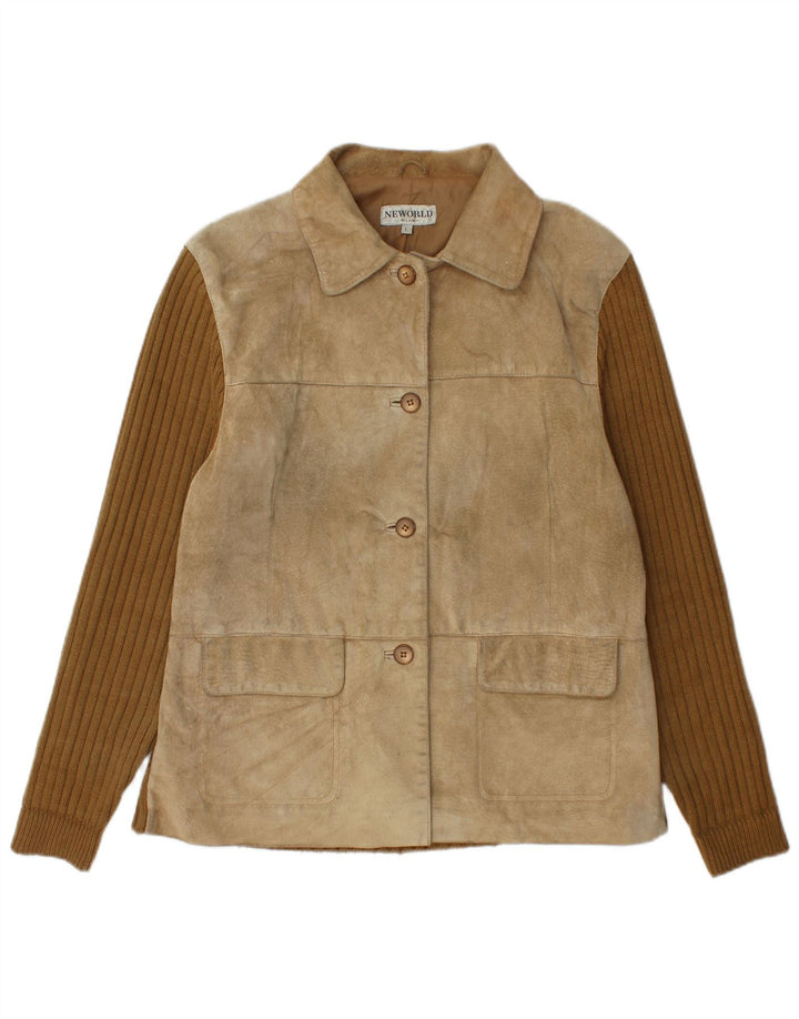 Jachetă vintage pentru femei de piele intoarsa UK 16 mare, bej