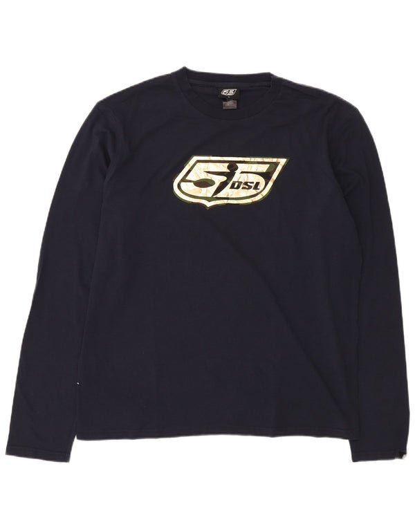 DIESEL Top grafic pentru bărbați cu mânecă lungă XL, bumbac bleumarin