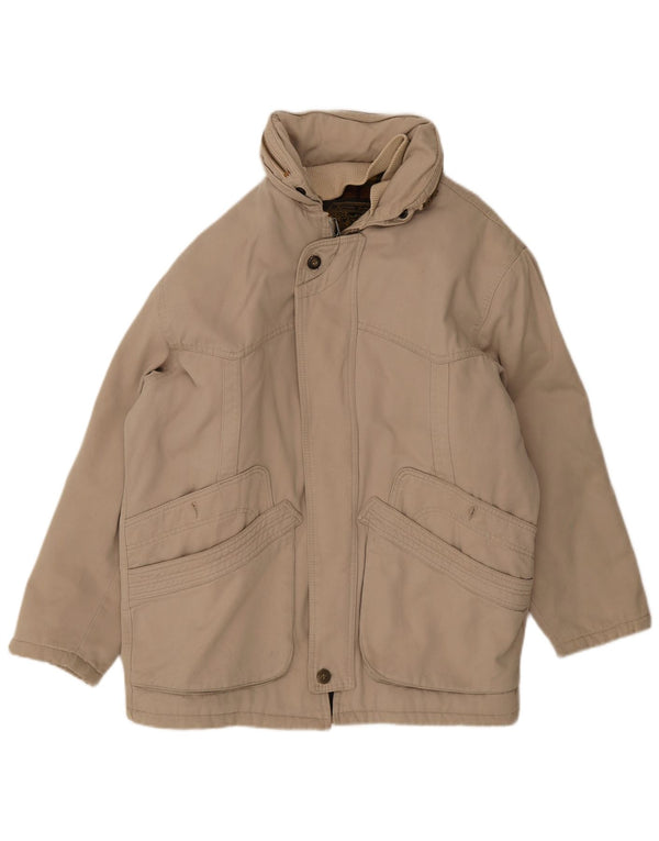 Jachetă parka cu glugă vintage pentru bărbați UK 40 mare, bej, bumbac