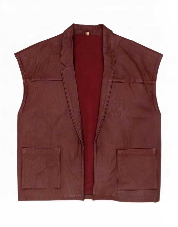 Gilet de damă vintage supradimensionat din piele deschisă UK 10 mic maro