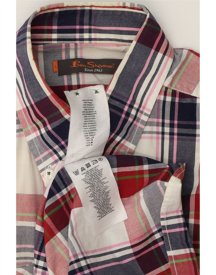 BEN SHERMAN Cămașă cu mânecă scurtă pentru bărbați din bumbac cu carouri multicolore