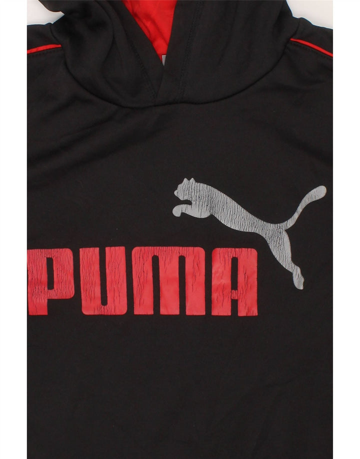 PUMA Boys Graphic Hoodie Jumper 10-11 Years Medium Black Polyester Vintage Puma and Second-Hand Puma from Messina Hembry 