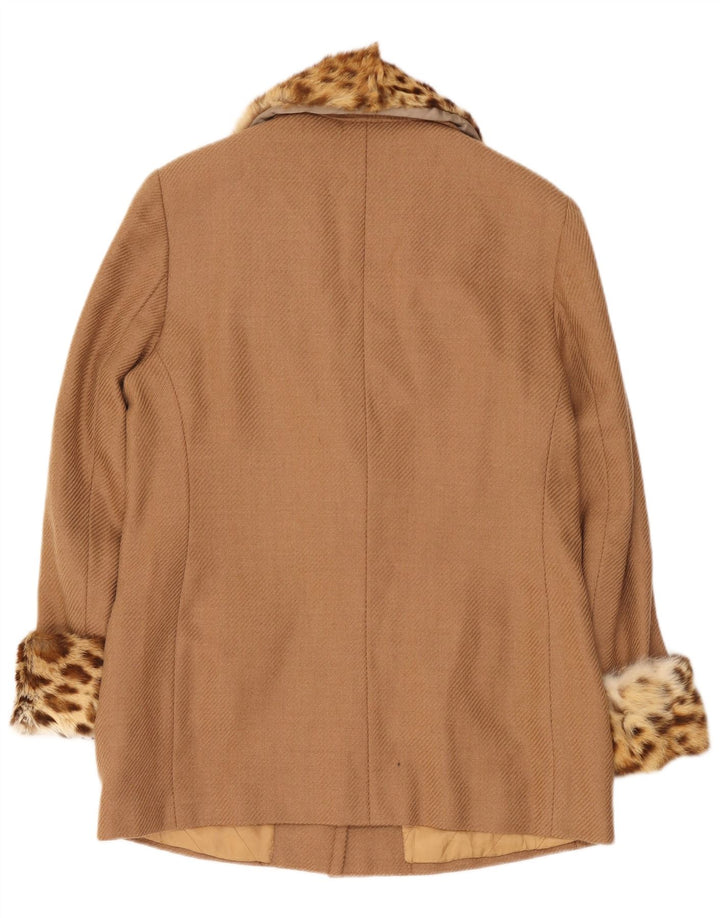 Pardesiu scurt pentru femei vintage UK 14 Medium Beige Animal Print