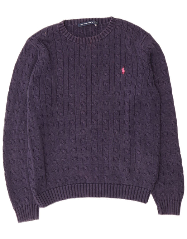 Pulover pentru femei Ralph Lauren cu gâtul turnat, UK 18 XL, bumbac bleumarin