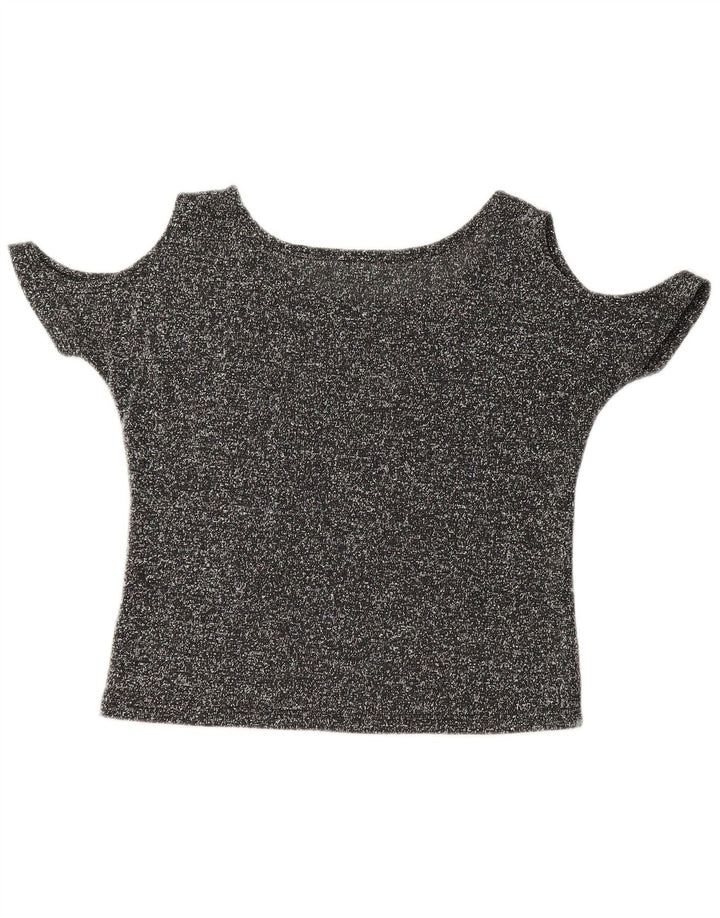 VINTAGE Top cu umeri decupați pentru femei UK 12 Medium Gri Flecked Butterfly