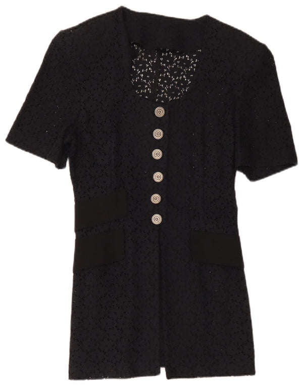 Cardigan Vintage pentru femei See Through Top UK 12 Medium Bleumarin Floral
