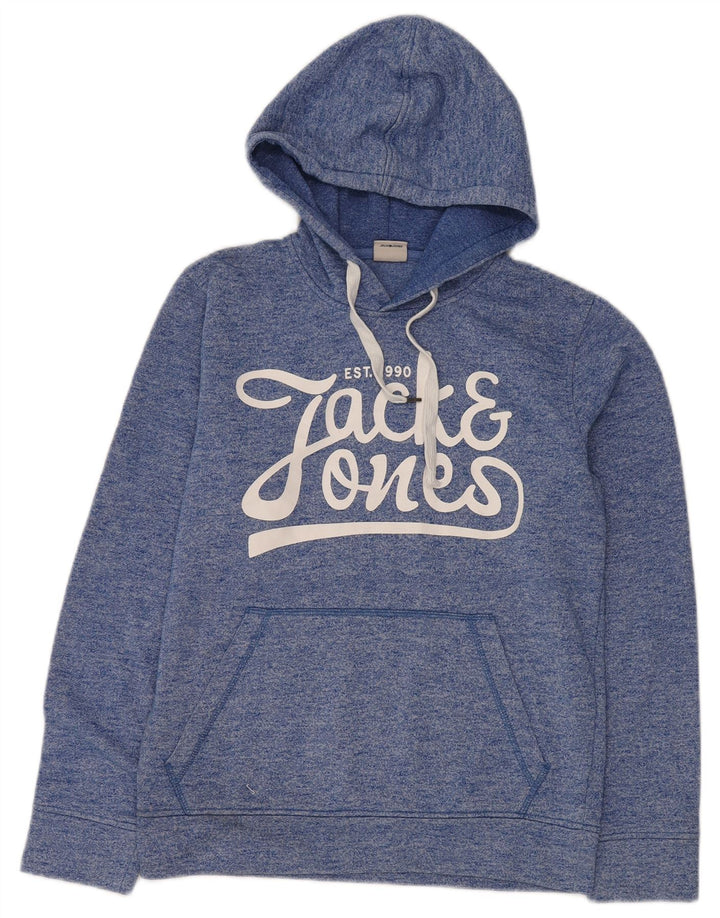 Jack & Jones Pulover cu glugă cu grafică pentru bărbați, mic, albastru, poliester