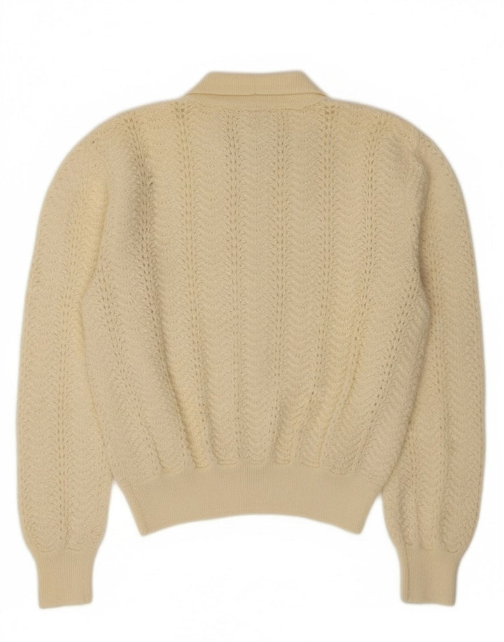 Pulover vintage cardigan crop pentru femei UK 10 Small Off White