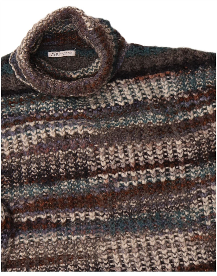 Pulover cu gât rulat ZARA pentru femei UK 14 Medium, multicolore, cu dungi