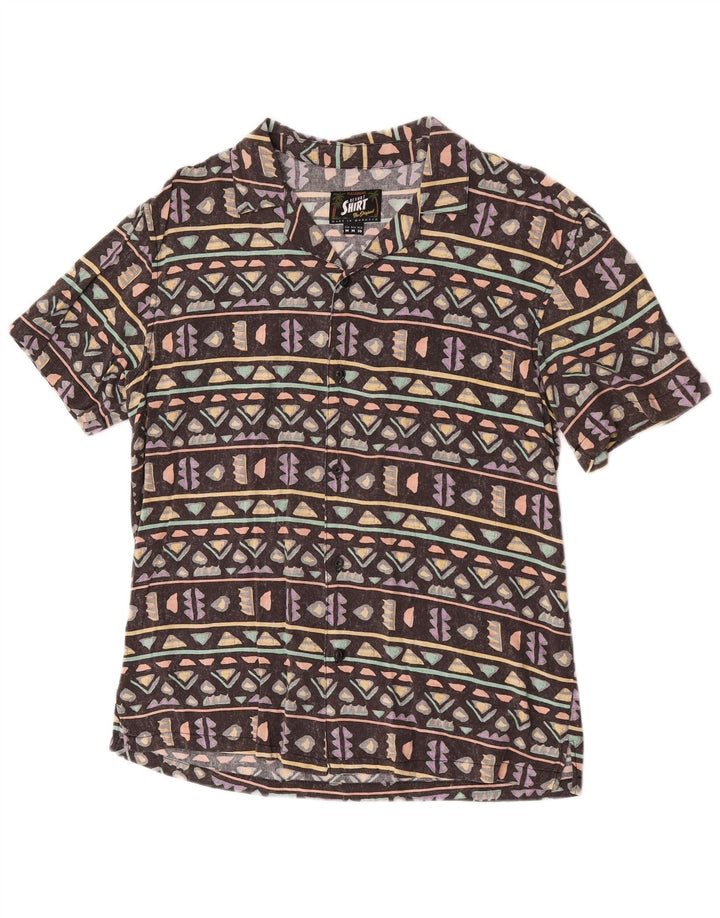 Cămașă cu mânecă scurtă pentru bărbați Pull & Bear, maro mediu geometric, hawaian