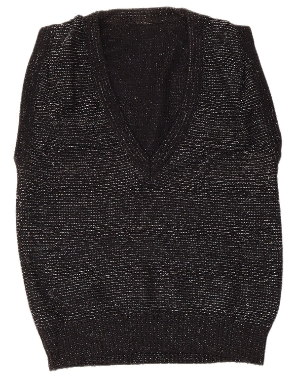 VINTAGE Vestă de damă Tank Top EU 40/42 Mediu Negru cu pete acrilice