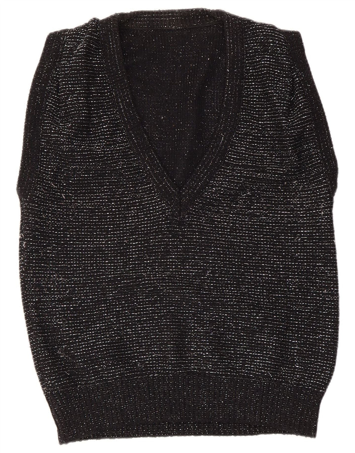 VINTAGE Vestă de damă Tank Top EU 40/42 Mediu Negru cu pete acrilice