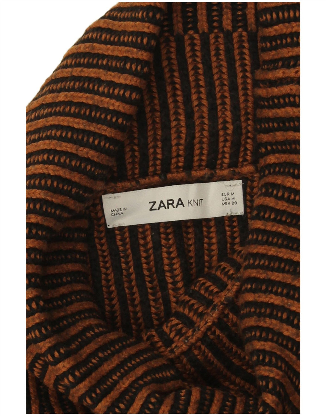 Pulover supradimensionat cu gât rulat Zara pentru femei UK 14 Maro mediu cu dungi