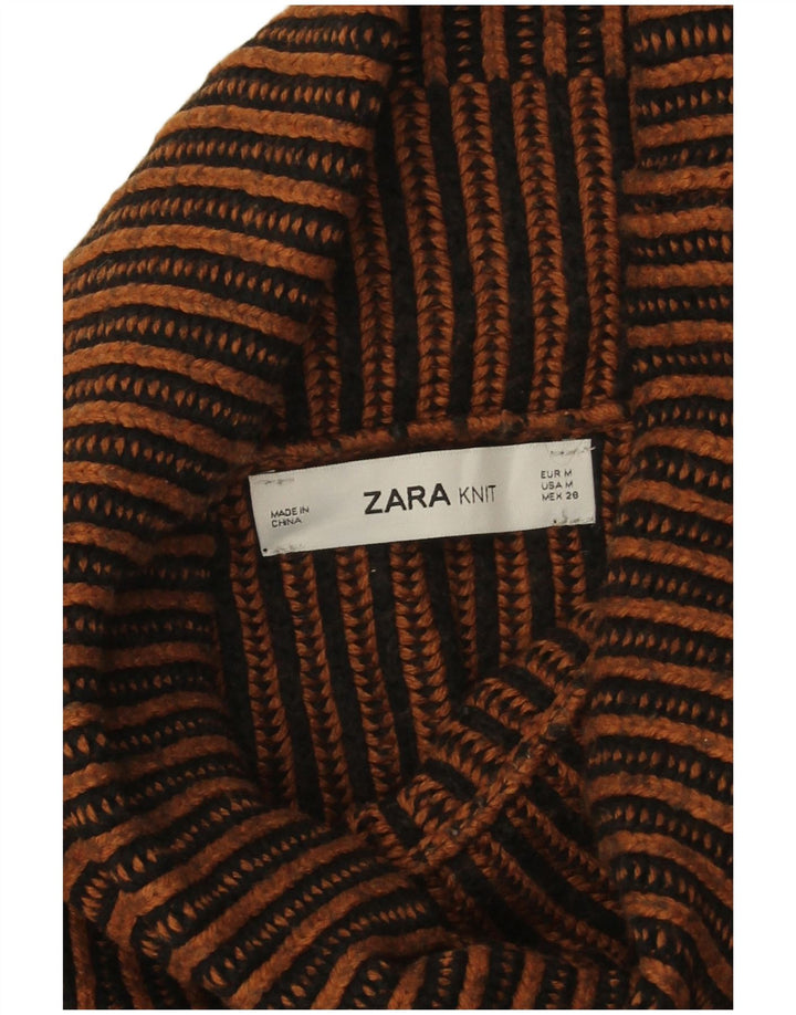 Pulover supradimensionat cu gât rulat Zara pentru femei UK 14 Maro mediu cu dungi