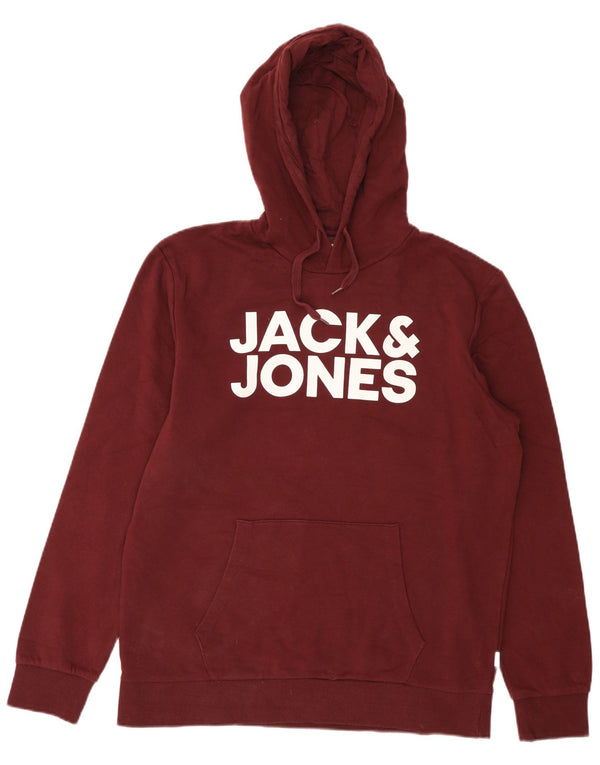 Jack & Jones pentru bărbați. Pulover cu glugă cu grafică XL, bumbac burgundă