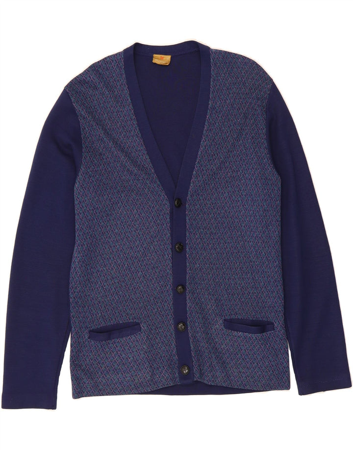 VEDONEIRE Mens Cardigan Sweater Medium Navy Blue Argyle/Diamond Vintage Vedoneire and Second-Hand Vedoneire from Messina Hembry 