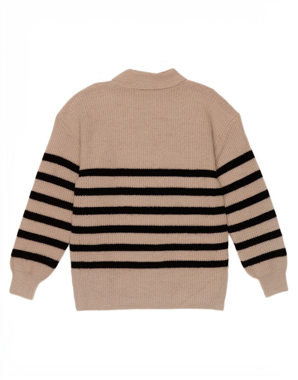 Pulover pentru femei Marks & Spencer, cu gât polo, UK 14 Medium Bej, cu dungi