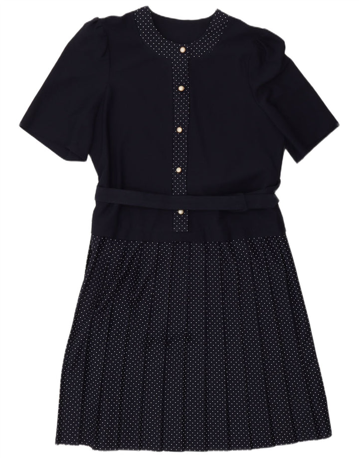 VINTAGE Rochie A-Line pentru femei UK 16 mare, bleumarin, poliester cu pete