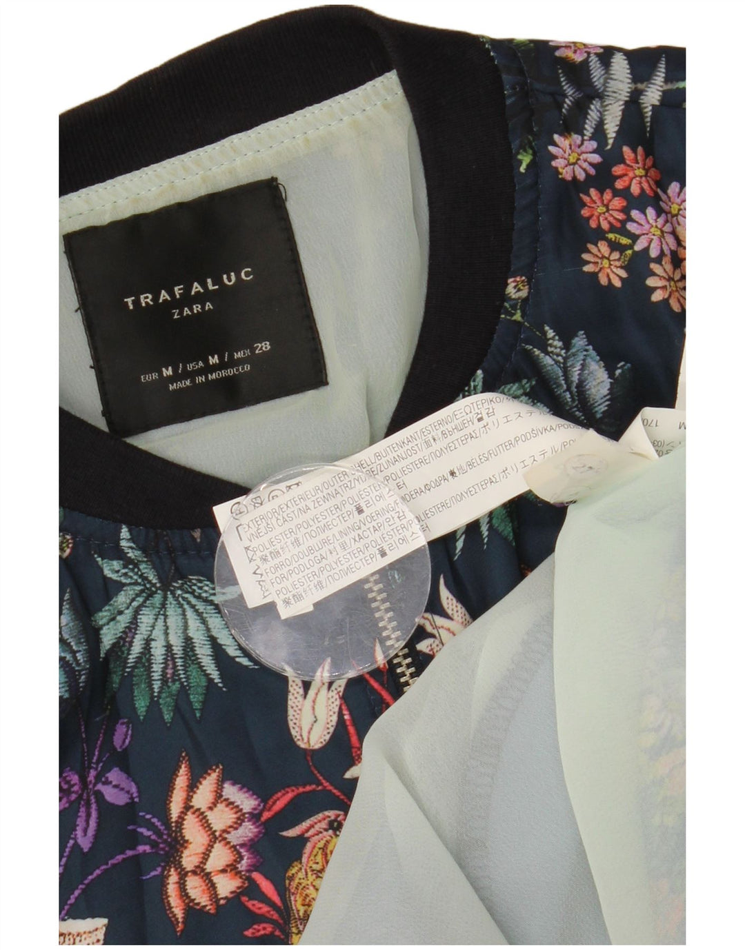 Jachetă bomber cu grafic Trafaluc pentru femei Zara UK 14 Medium Bleumarin Floral