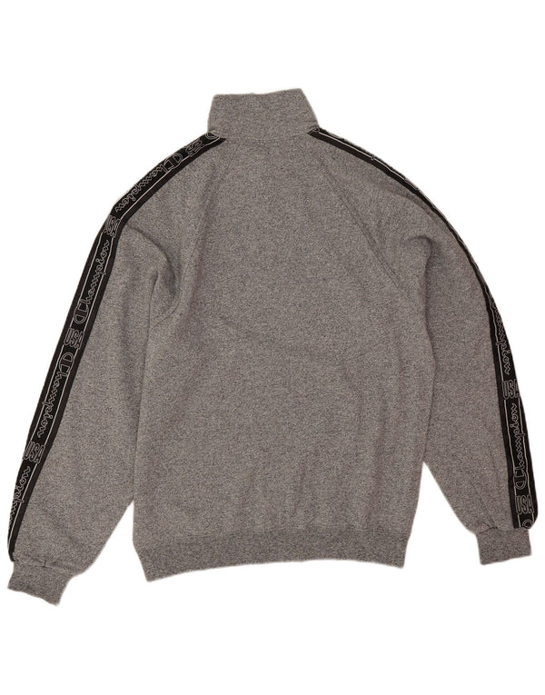 Champion Mens Graphic Zip Neck Sweatshirt Jumper Medium Grey Colourblock