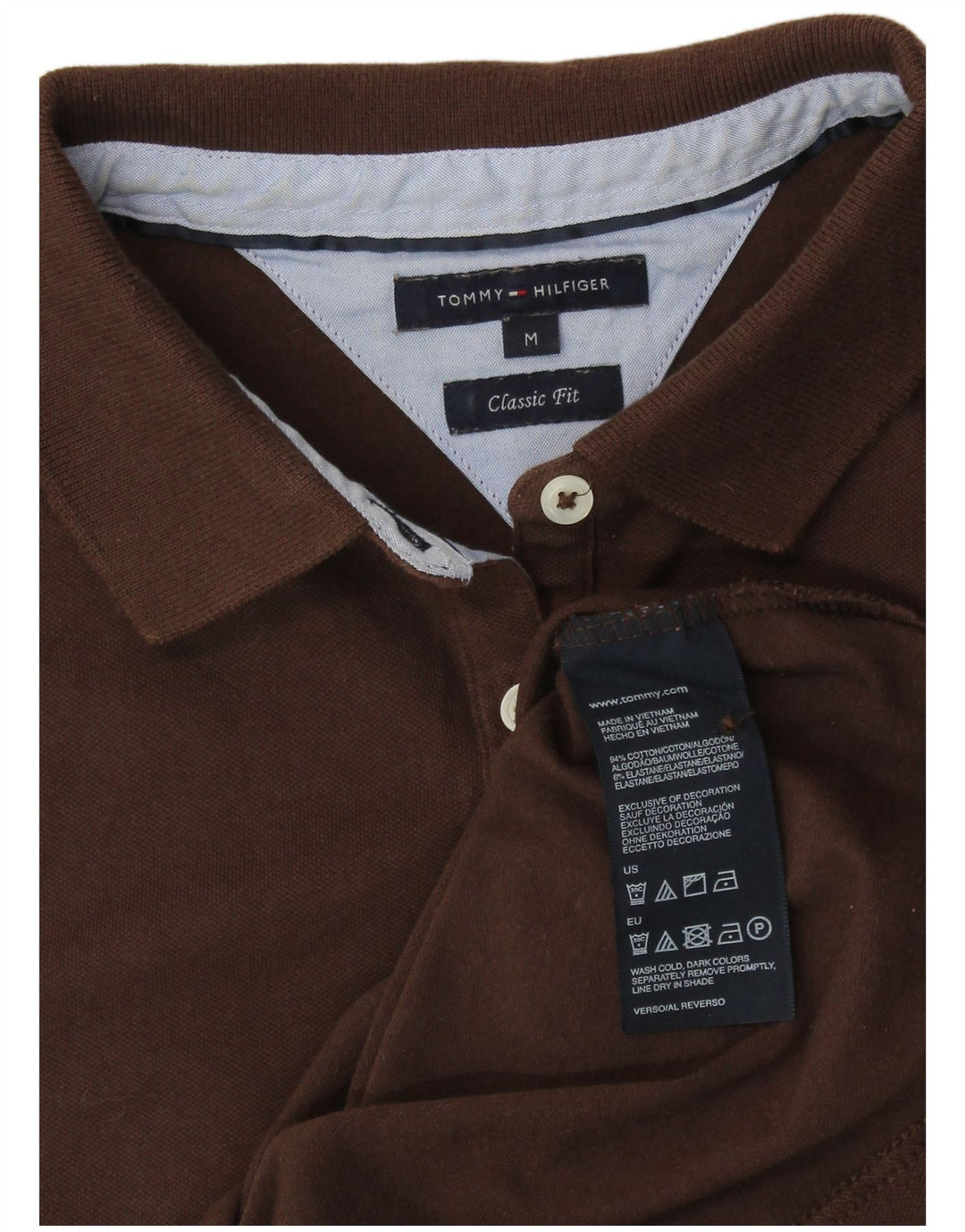 Tricou polo TOMMY HILFIGER pentru femei, cu ajustare clasică, UK 12, bumbac maro mediu