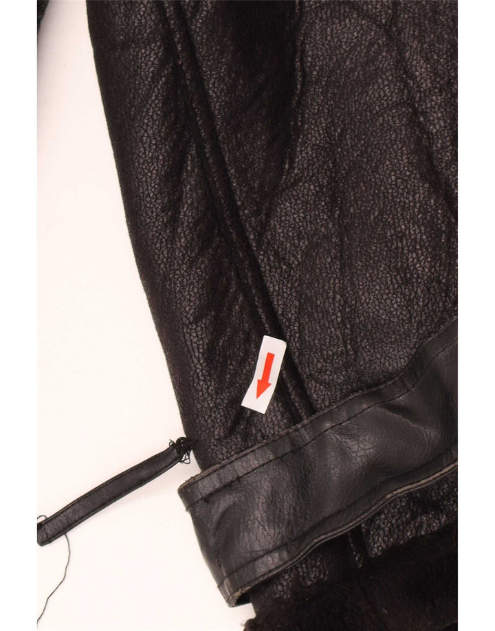 Jachetă Sherpa pentru femei din piele artificială Zara UK 14 Poliuretan mediu negru
