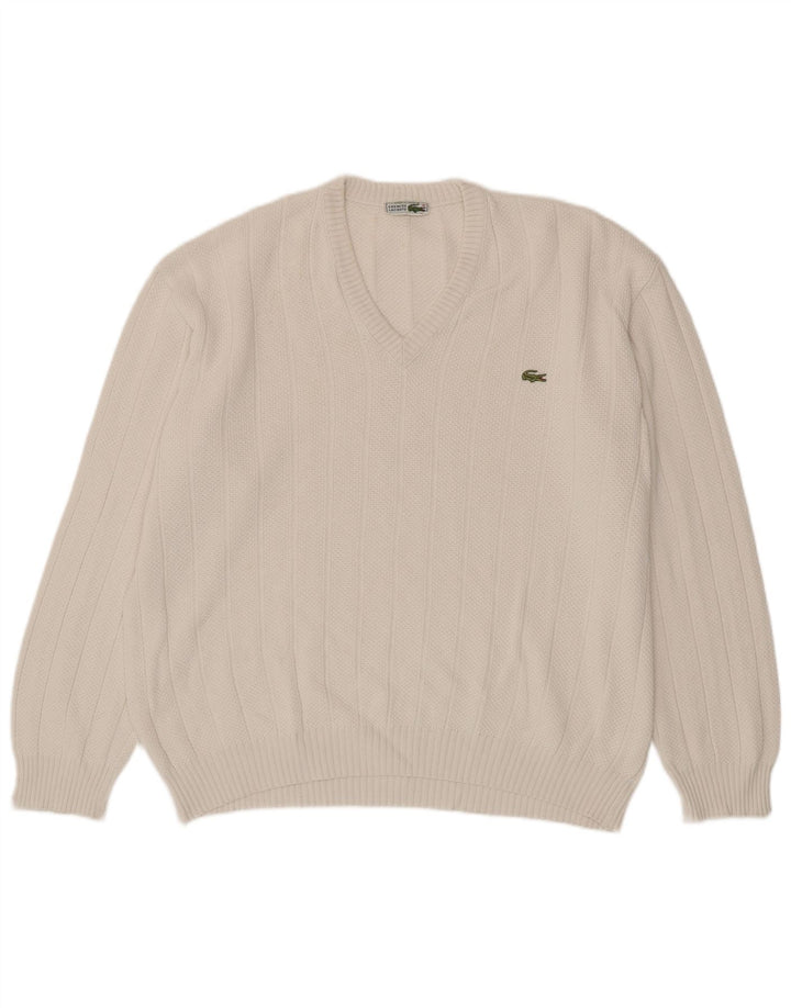 Pulover pentru bărbați Lacoste cu decolteu în V, mărime 6 XL, alb