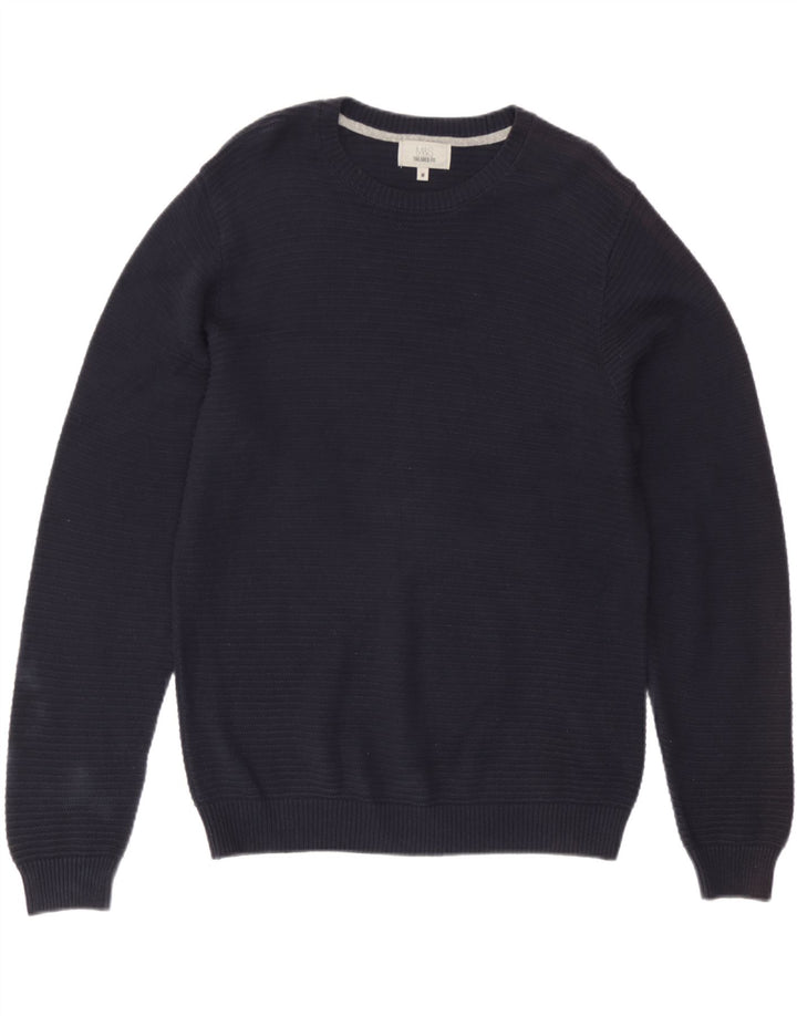 Pulover pentru bărbați Marks & Spencer cu gât crew pulover mediu din bumbac bleumarin
