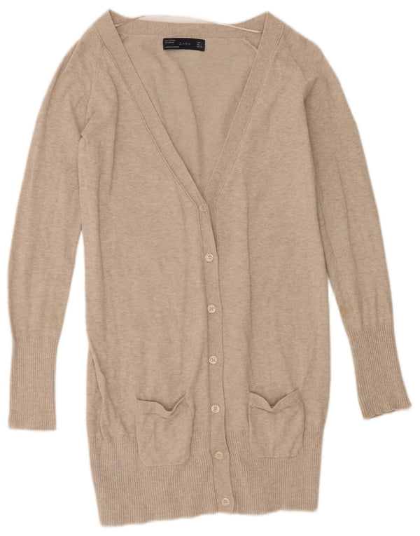 Pulover cardigan cu paragate Zara pentru femei UK 10 mic, bej, bumbac cu pete