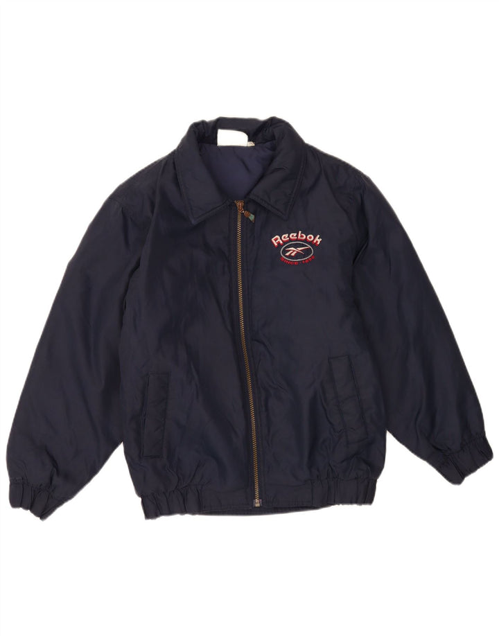 Jachetă bomber grafică Reebok pentru băieți 13-14 ani, nailon bleumarin