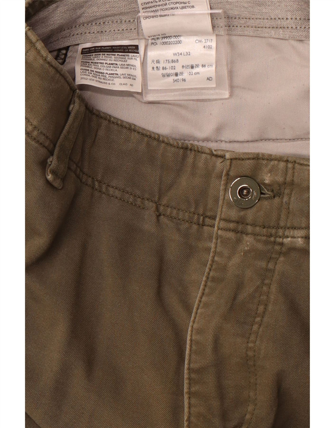 DOCKERS Pantaloni chino subțiri pentru bărbați L34 L32 bumbac kaki