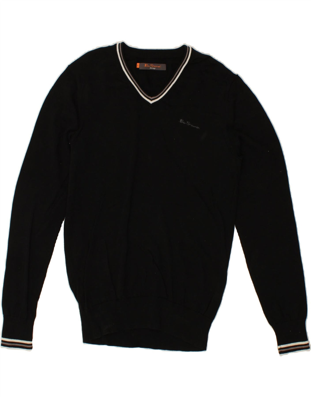 BEN SHERMAN Pulover pentru bărbați Heritage cu decolteu în V, bumbac mediu negru