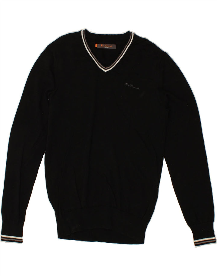 BEN SHERMAN Pulover pentru bărbați Heritage cu decolteu în V, bumbac mediu negru