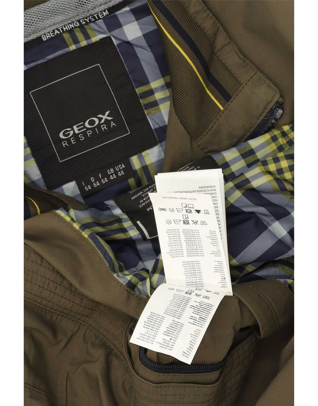 Geox Mens Bomber Jacket UK 44 2XL Khaki Check Polyester