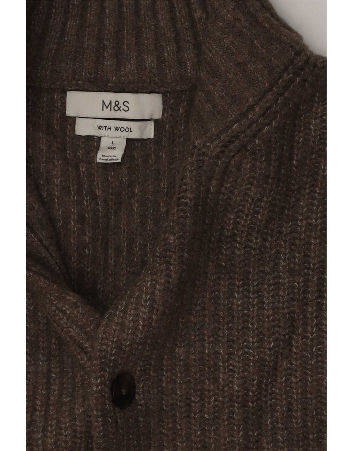 Pulover cardigan pentru bărbați Marks & Spencer, lână mare maro cu pete