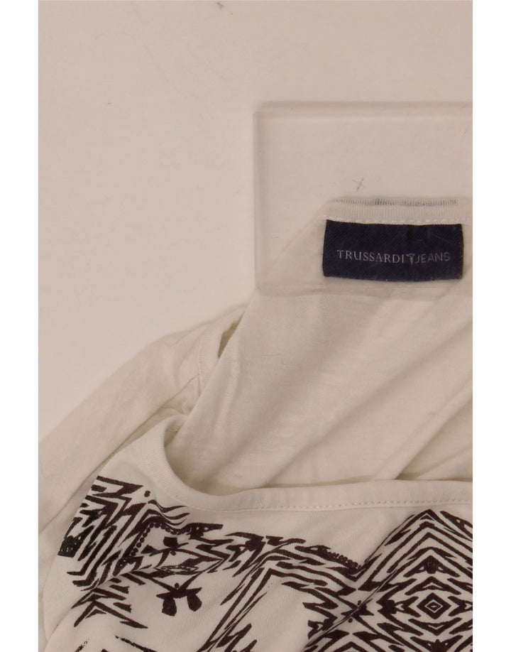 TRUSSARDI JEANS Tricou cu grafic pentru femei Top UK 14 Large White Geometric