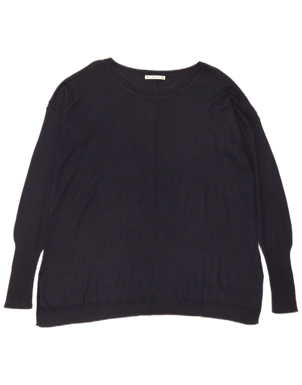 Zara Womens Oversized Boat Neck Jumper Sweater UK 14 Medium Navy Blue