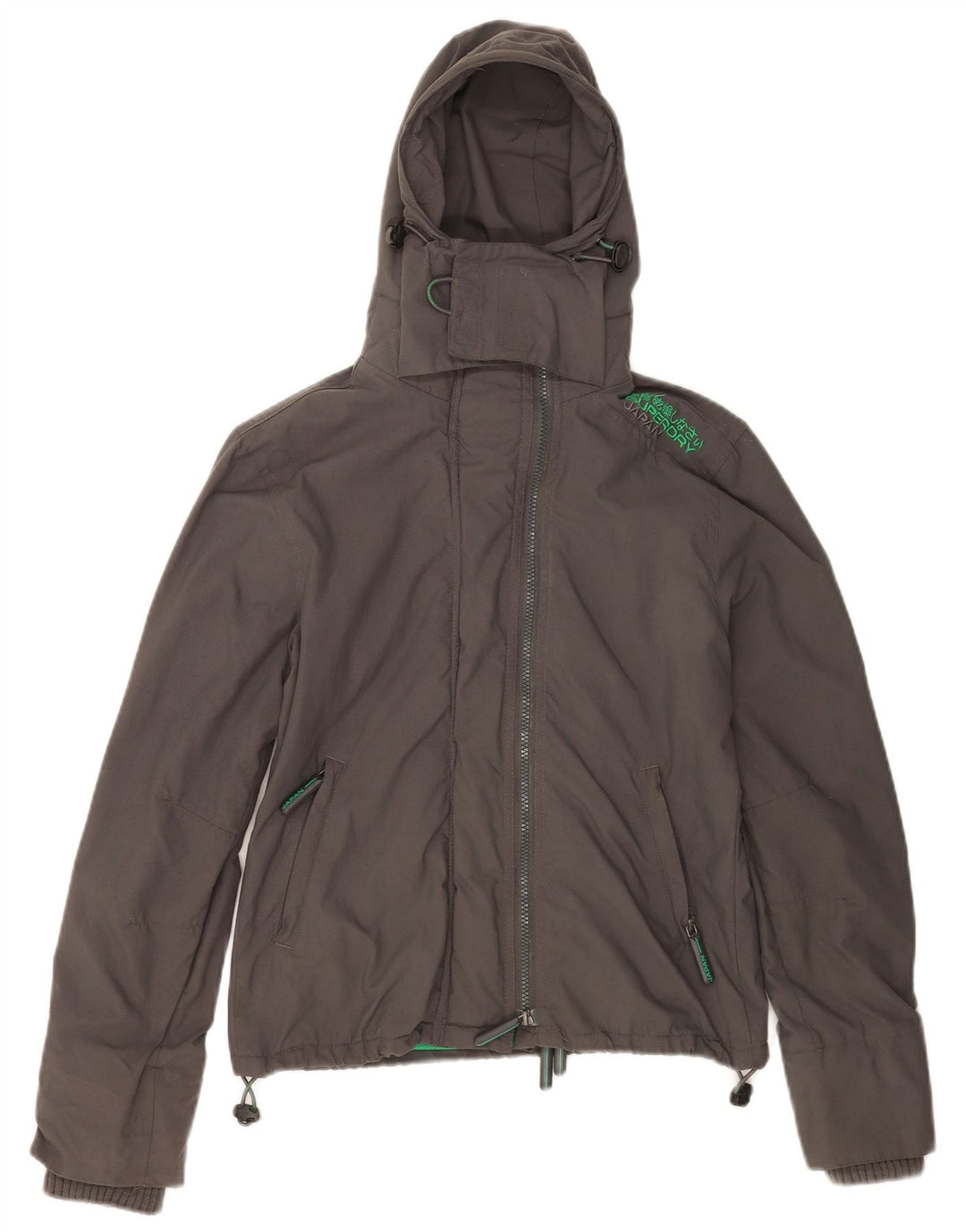 Jachetă de vânt cu glugă Superdry pentru femei UK 10, nailon gri mic